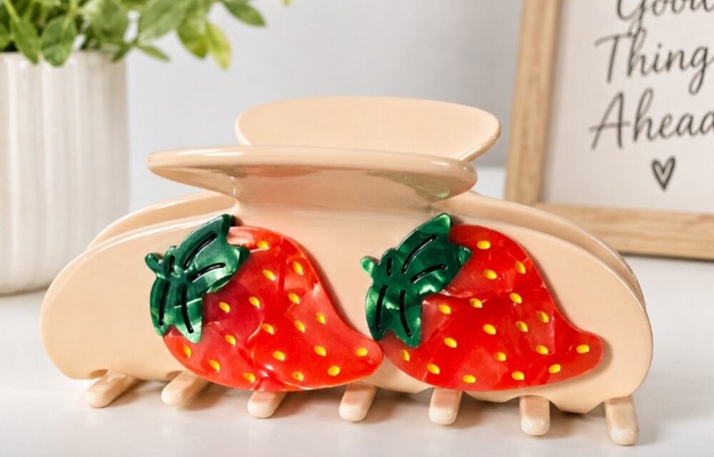 Acetate Ivory Strawberry Hair Claw Clip New